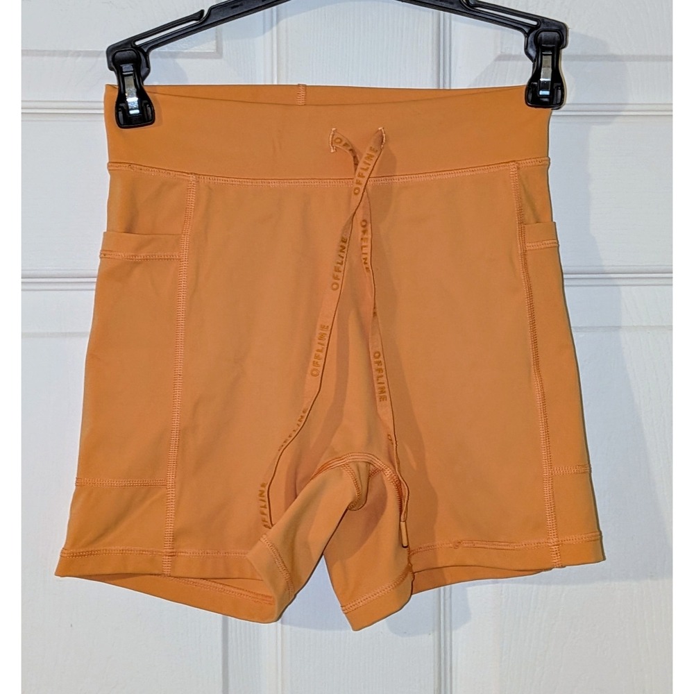 Aerie OFFLINE Goals High Waisted Bike Shorts‎ Orange S/P Pockets Drawstring